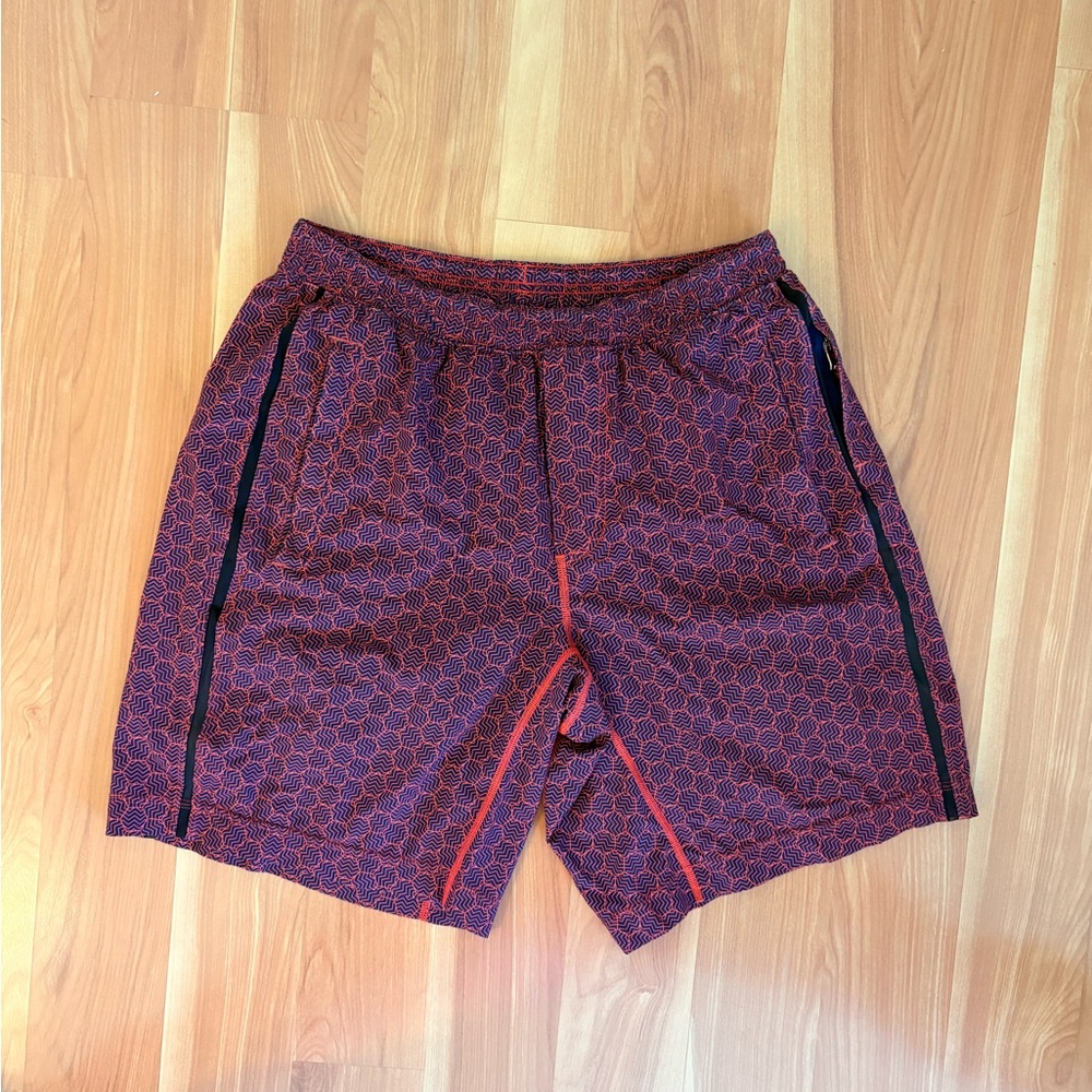 Lululemon Athletica Men's Red Geometric Athletic Shorts